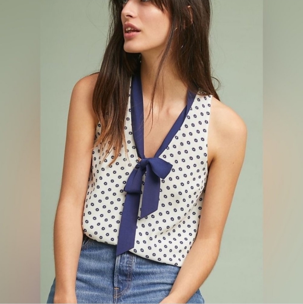 Maeve Navy and White Sleeveless Blouse